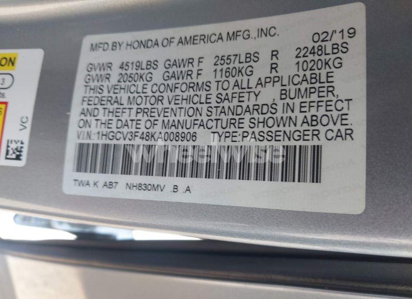 Photo 9 of 2019 Honda Accord HYBRID EX (VIN 1HGCV3F48KA008906)