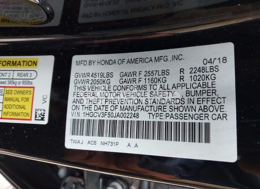 Photo 9 of 2018 Honda Accord HYBRID EX-L (VIN 1HGCV3F50JA002248)