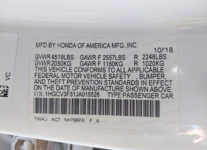 Photo 9 of 2018 Honda Accord HYBRID EX-L (VIN 1HGCV3F51JA015526)