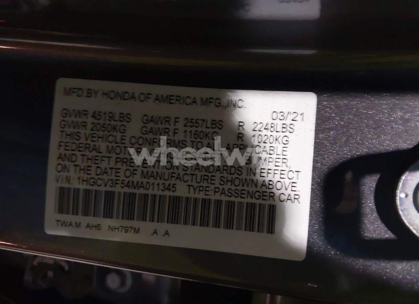 Photo 9 of 2021 Honda Accord HYBRID EX-L (VIN 1HGCV3F54MA011345)