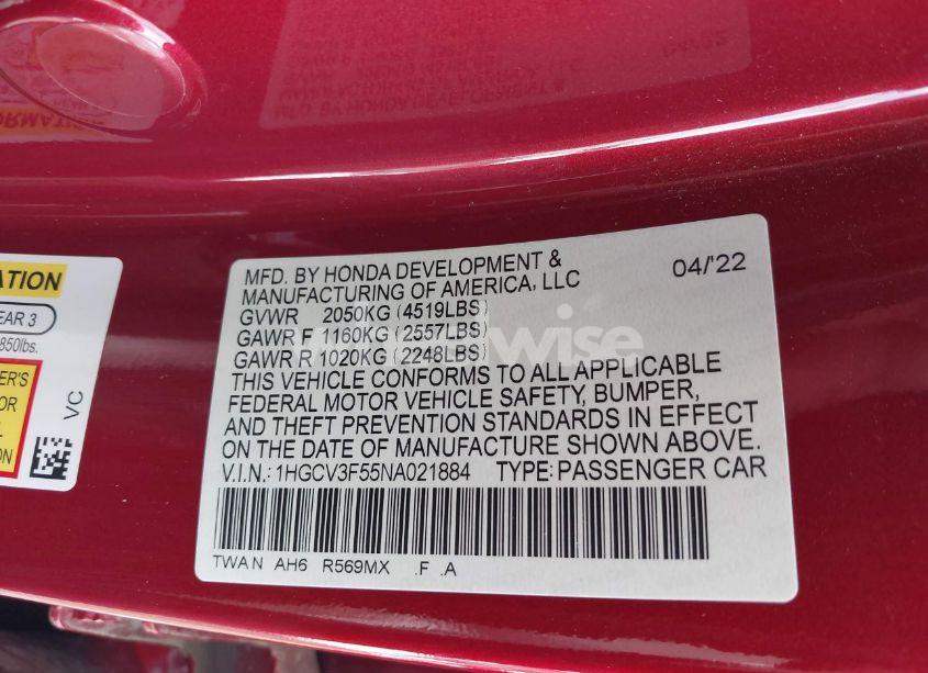 Photo 9 of 2022 Honda Accord HYBRID EX-L (VIN 1HGCV3F55NA021884)