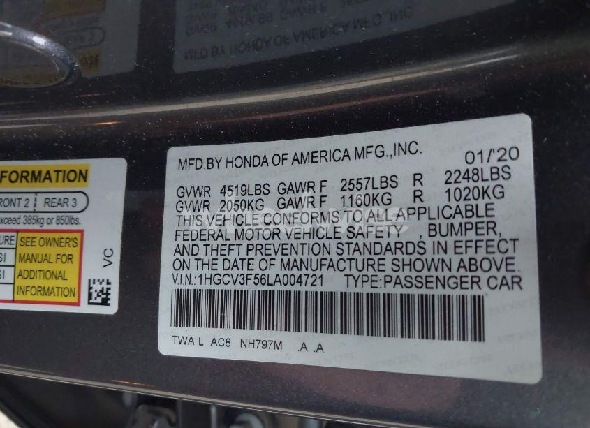 Photo 9 of 2020 Honda Accord HYBRID EX-L (VIN 1HGCV3F56LA004721)