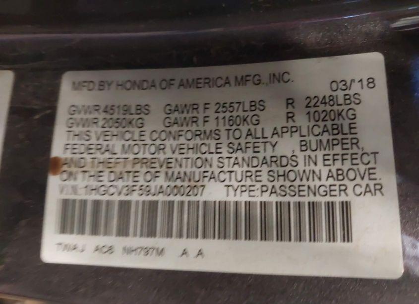 Photo 9 of 2018 Honda Accord HYBRID EX-L (VIN 1HGCV3F59JA000207)