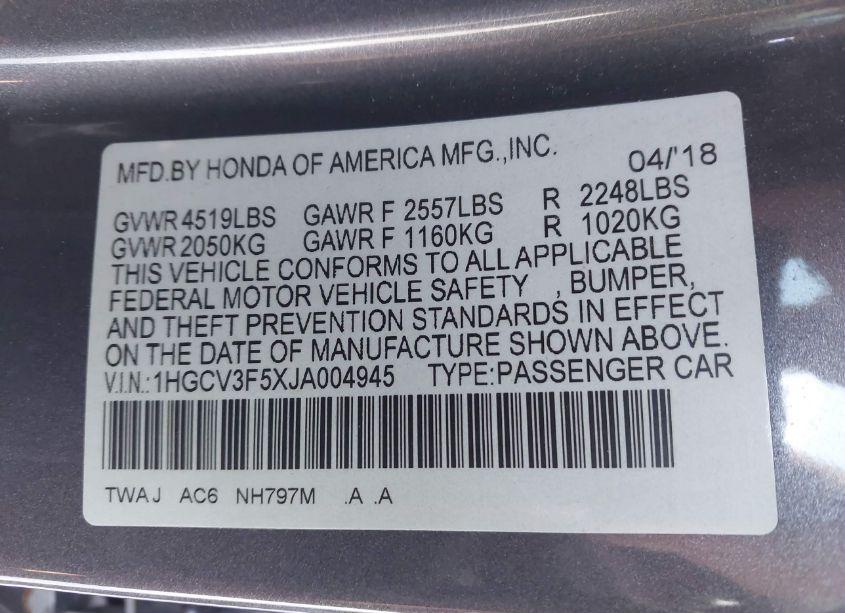 Photo 9 of 2018 Honda Accord HYBRID EX-L (VIN 1HGCV3F5XJA004945)