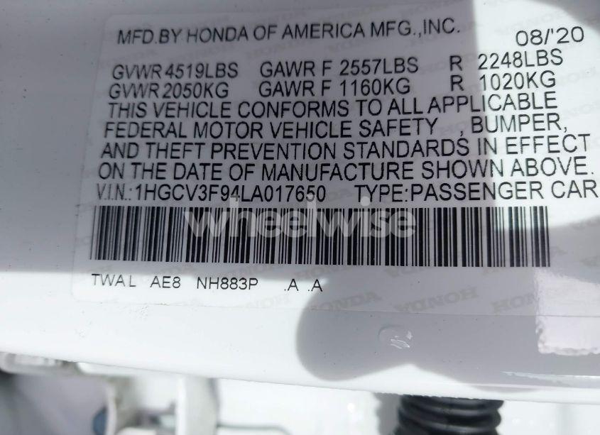 Photo 9 of 2020 Honda Accord HYBRID TOURING (VIN 1HGCV3F94LA017650)