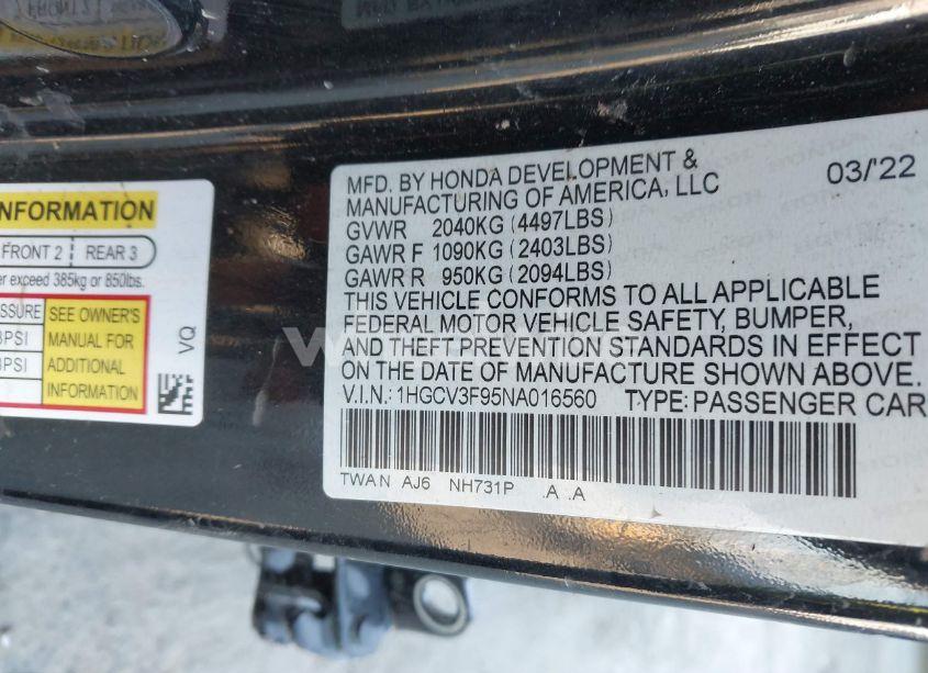 Photo 9 of 2022 Honda Accord HYBRID TOURING (VIN 1HGCV3F95NA016560)