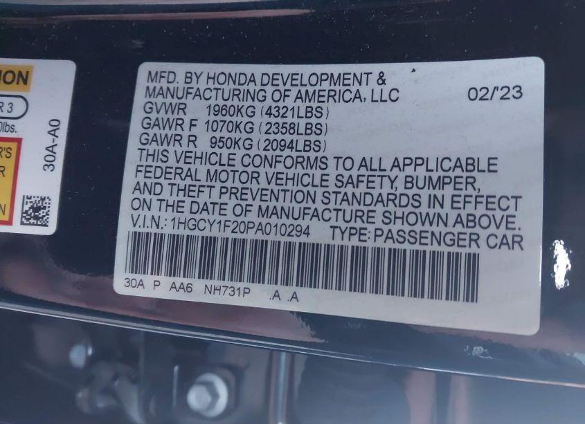 Photo 8 of 2023 Honda Accord LX (VIN 1HGCY1F20PA010294)