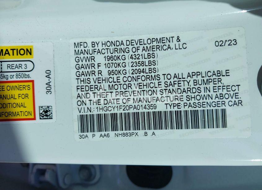 Photo 9 of 2023 Honda Accord LX (VIN 1HGCY1F20PA014359)