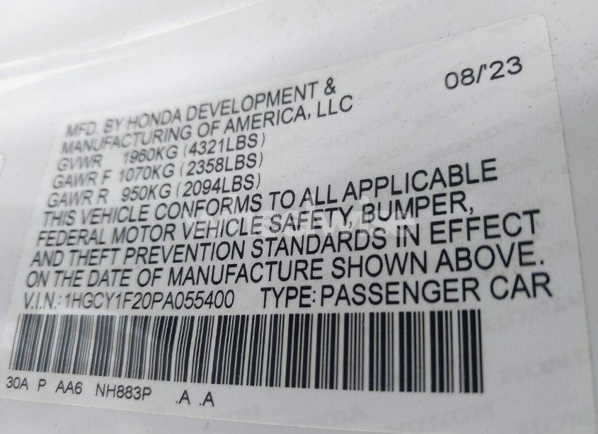 Photo 9 of 2023 Honda Accord LX (VIN 1HGCY1F20PA055400)