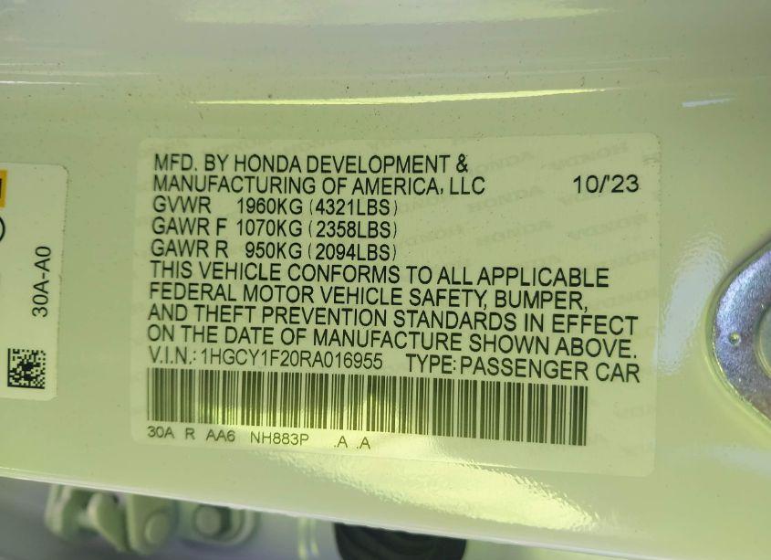 Photo 9 of 2024 Honda Accord LX (VIN 1HGCY1F20RA016955)