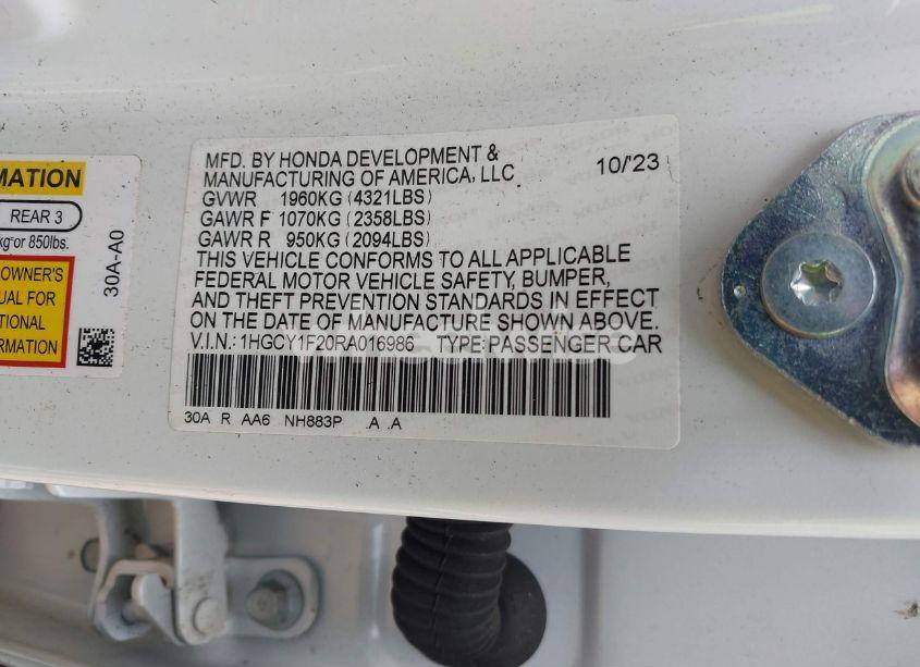 Photo 9 of 2024 Honda Accord LX (VIN 1HGCY1F20RA016986)