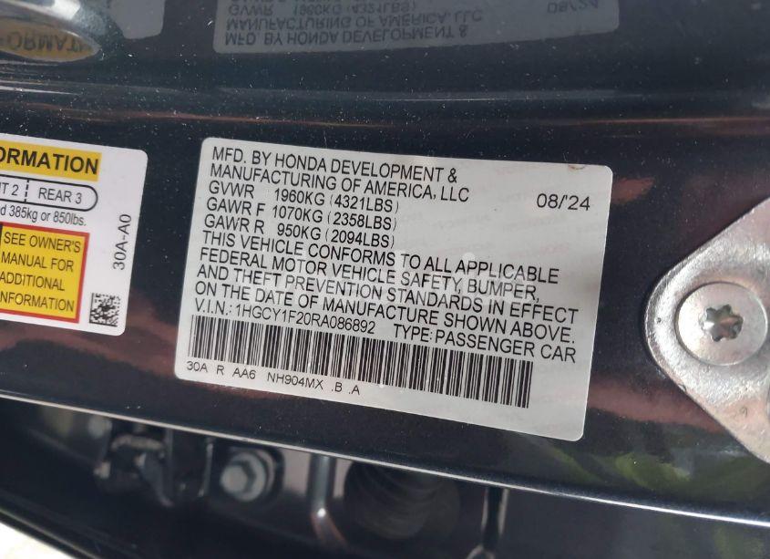 Photo 9 of 2024 Honda Accord LX (VIN 1HGCY1F20RA086892)