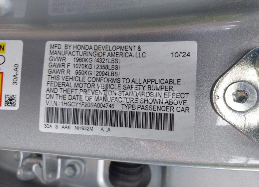 Photo 9 of 2025 Honda Accord LX (VIN 1HGCY1F20SA004746)