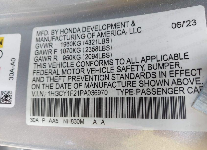 Photo 9 of 2023 Honda Accord LX (VIN 1HGCY1F21PA036970)