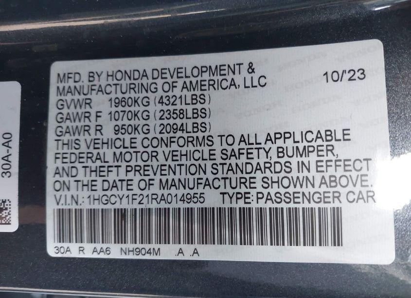 Photo 9 of 2024 Honda Accord LX (VIN 1HGCY1F21RA014955)