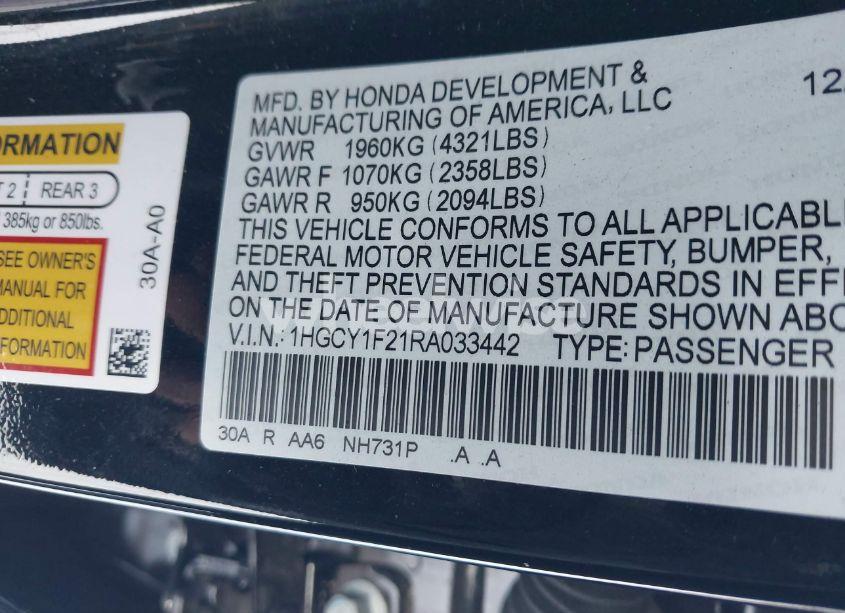 Photo 9 of 2024 Honda Accord LX (VIN 1HGCY1F21RA033442)