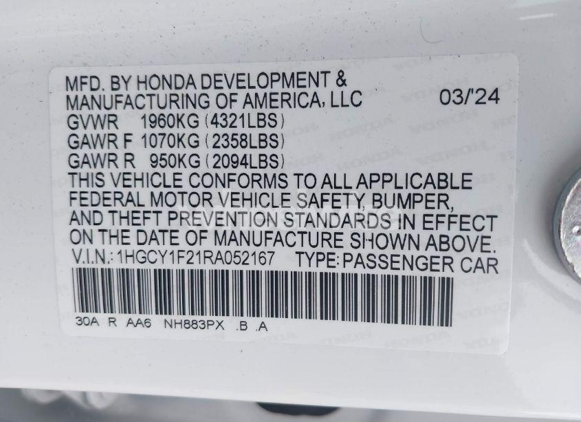 Photo 9 of 2024 Honda Accord LX (VIN 1HGCY1F21RA052167)