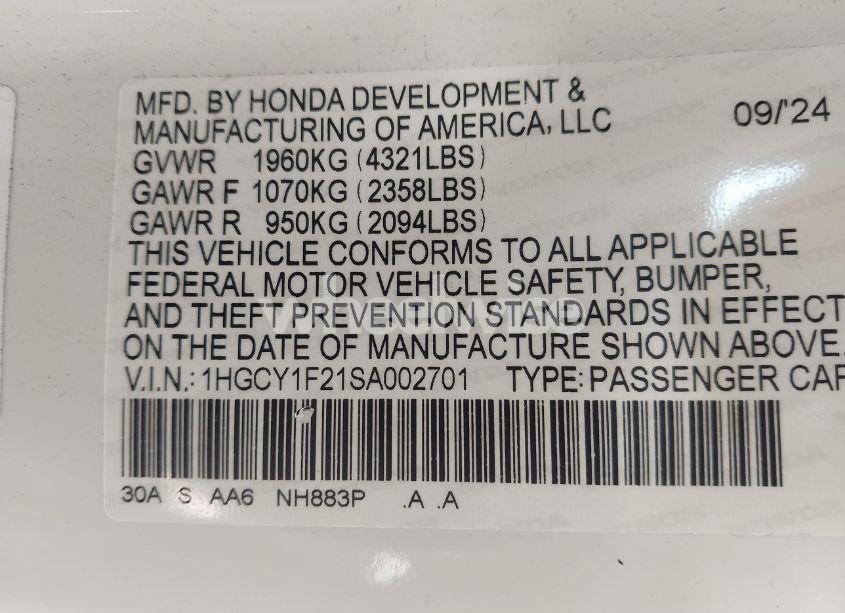 Photo 9 of 2025 Honda Accord LX (VIN 1HGCY1F21SA002701)