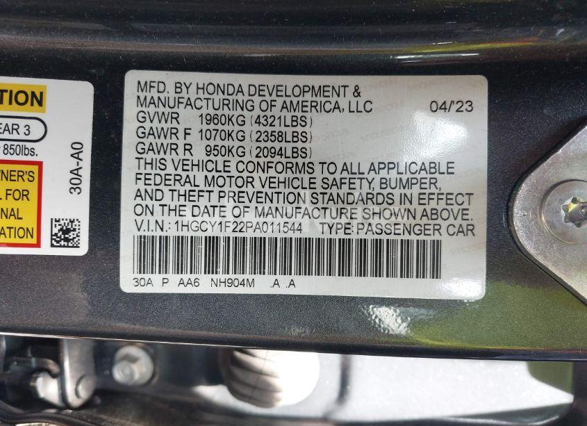 Photo 9 of 2023 Honda Accord LX (VIN 1HGCY1F22PA011544)