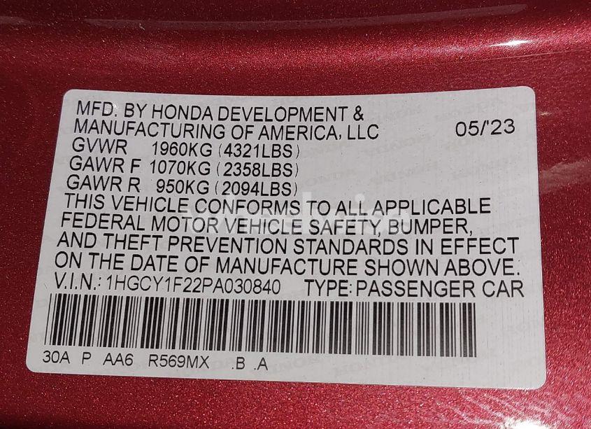 Photo 9 of 2023 Honda Accord LX (VIN 1HGCY1F22PA030840)