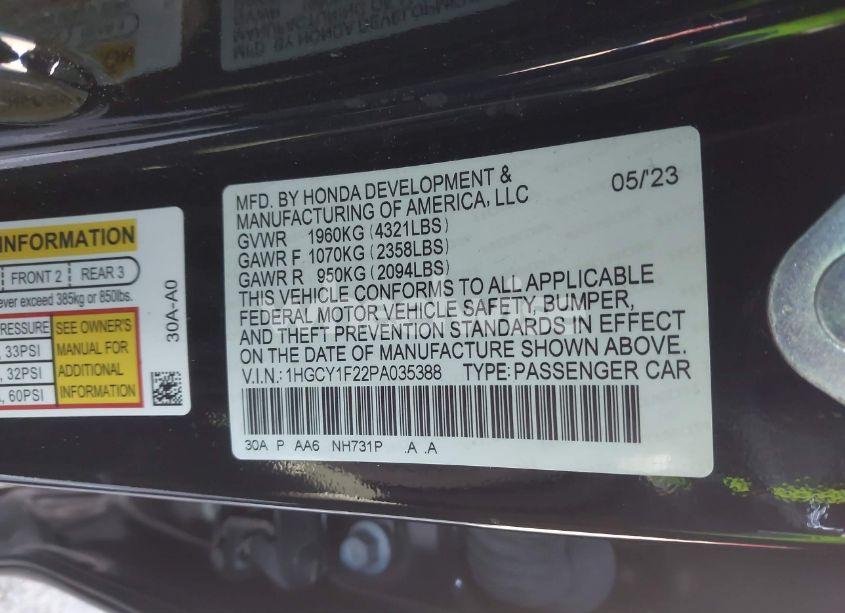 Photo 9 of 2023 Honda Accord LX (VIN 1HGCY1F22PA035388)