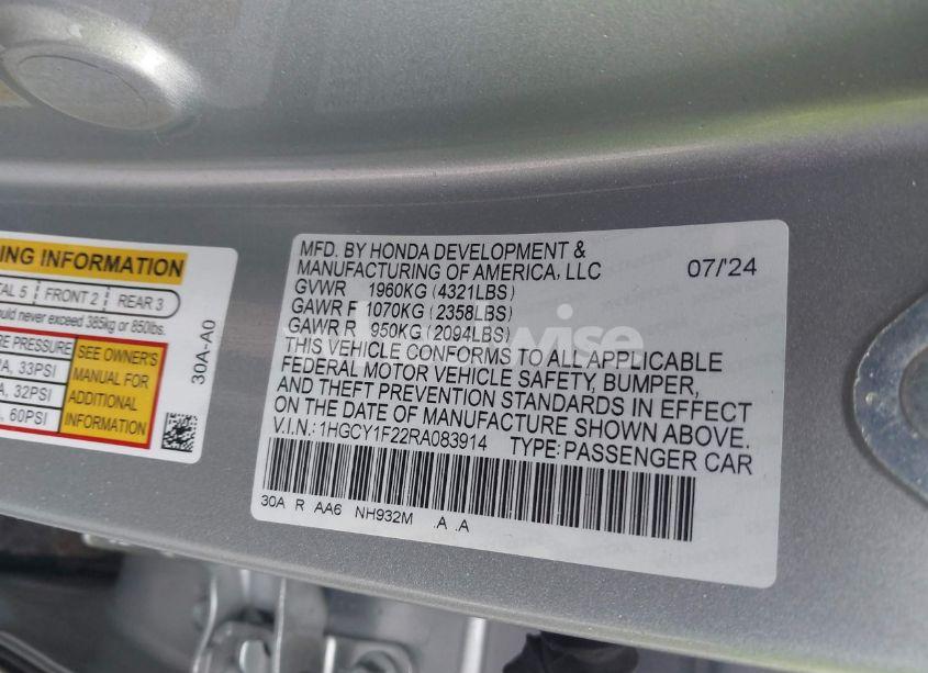 Photo 9 of 2024 Honda Accord LX (VIN 1HGCY1F22RA083914)