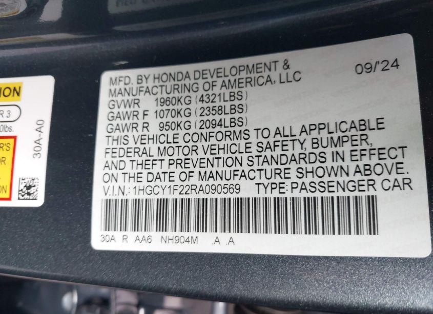 Photo 9 of 2024 Honda Accord LX (VIN 1HGCY1F22RA090569)