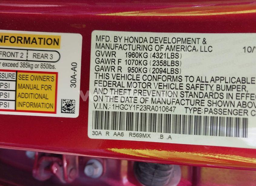 Photo 9 of 2024 Honda Accord LX (VIN 1HGCY1F23RA010647)