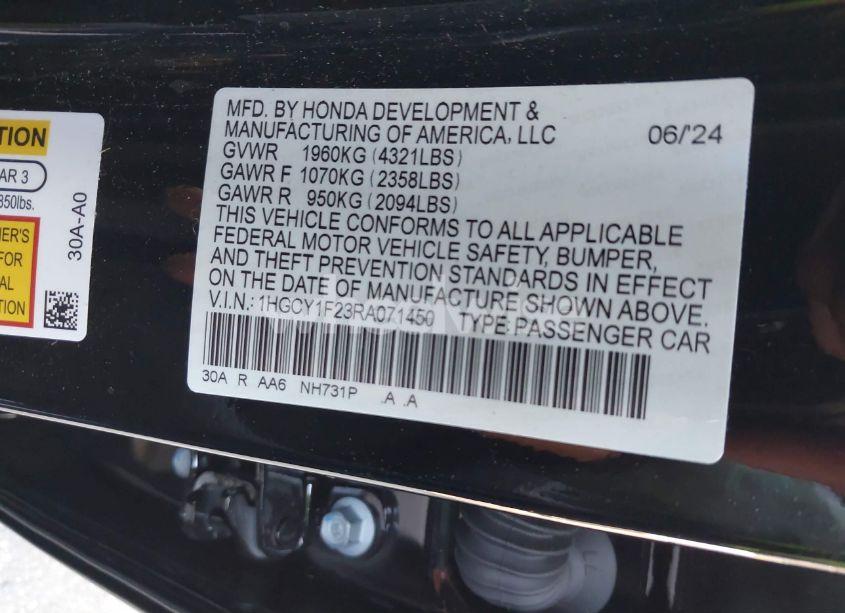 Photo 9 of 2024 Honda Accord LX (VIN 1HGCY1F23RA071450)