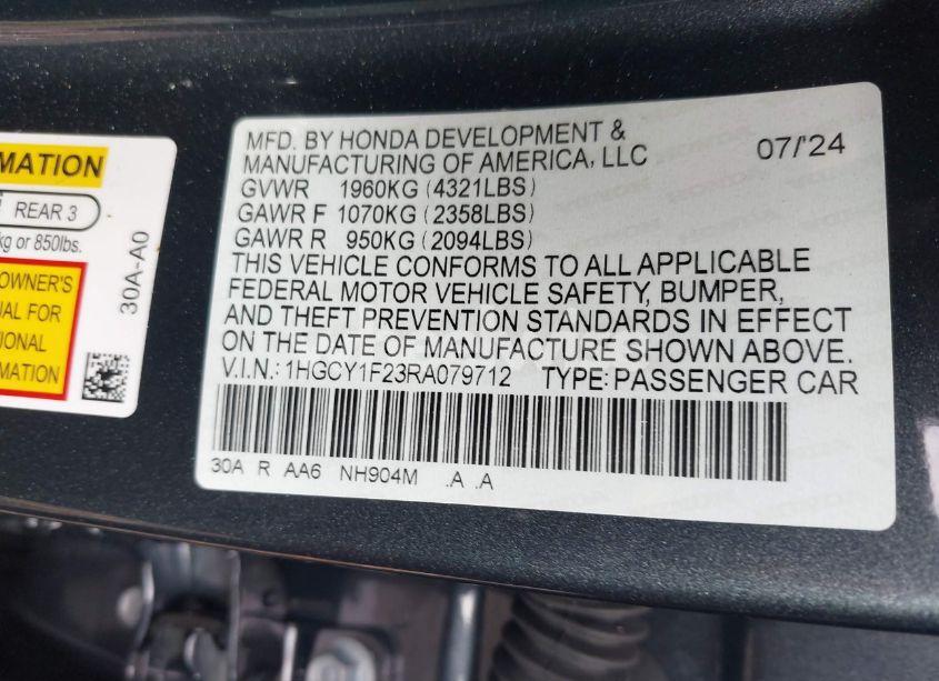 Photo 9 of 2024 Honda Accord LX (VIN 1HGCY1F23RA079712)