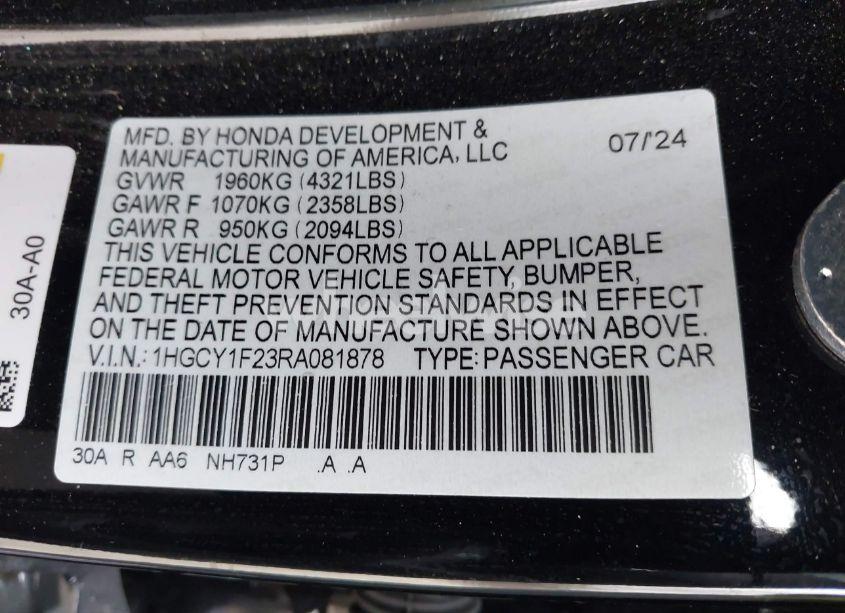 Photo 9 of 2024 Honda Accord LX (VIN 1HGCY1F23RA081878)
