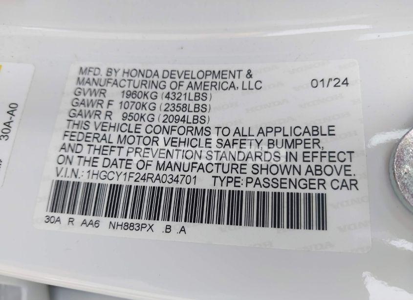 Photo 9 of 2024 Honda Accord LX (VIN 1HGCY1F24RA034701)