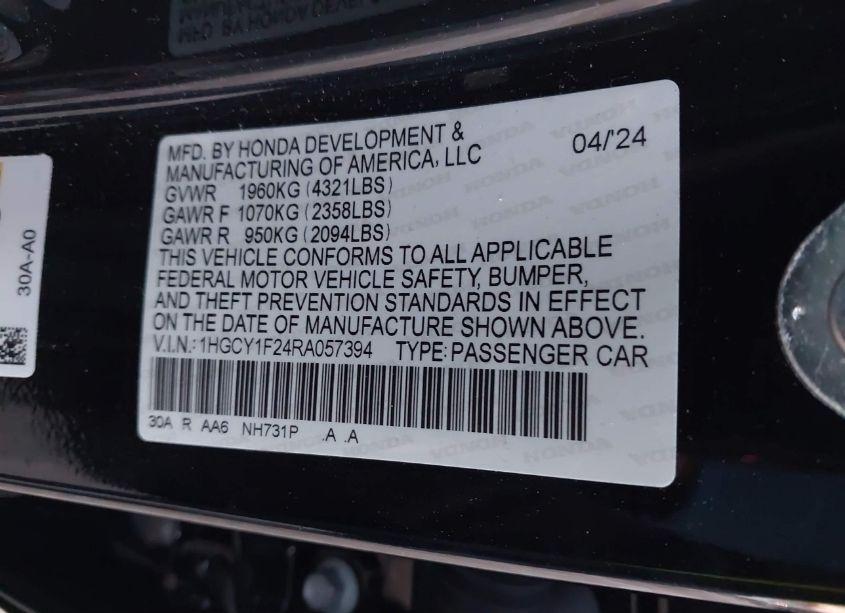 Photo 9 of 2024 Honda Accord LX (VIN 1HGCY1F24RA057394)