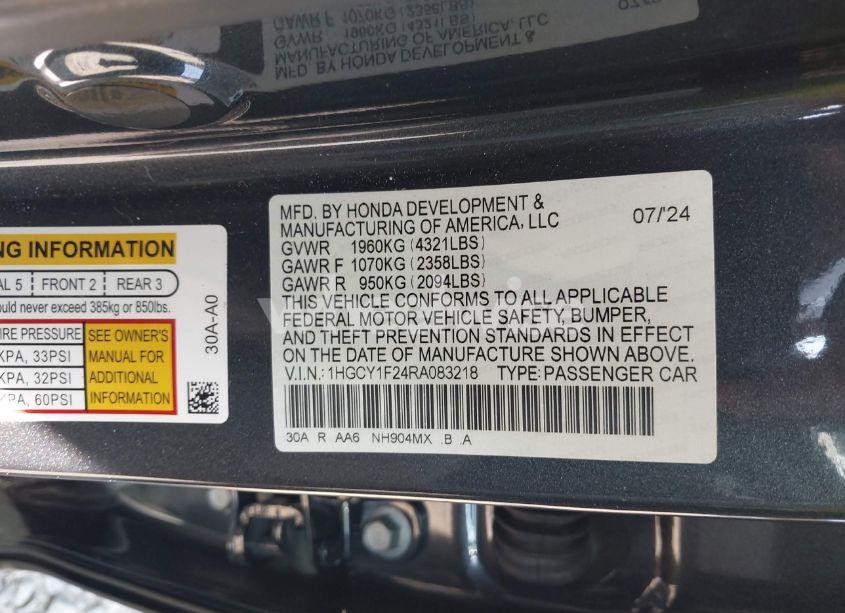 Photo 9 of 2024 Honda Accord LX (VIN 1HGCY1F24RA083218)