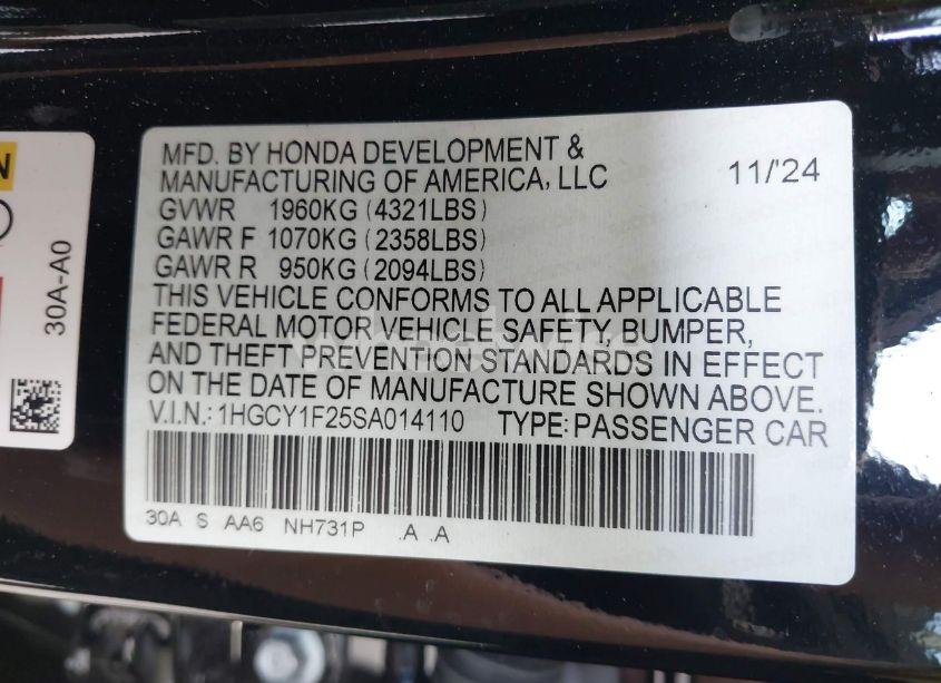 Photo 9 of 2025 Honda Accord LX (VIN 1HGCY1F25SA014110)