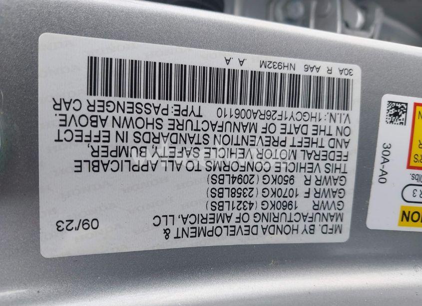 Photo 9 of 2024 Honda Accord LX (VIN 1HGCY1F26RA006110)