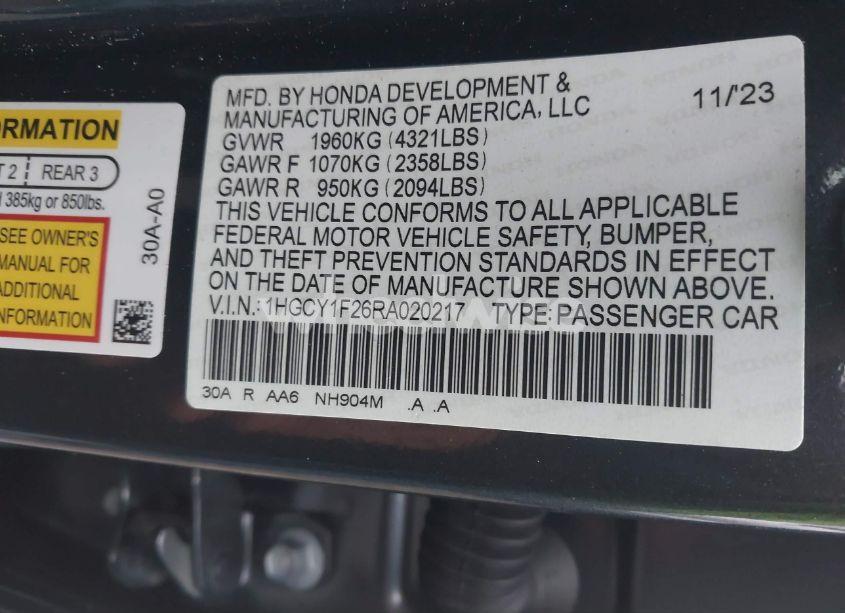 Photo 9 of 2024 Honda Accord LX (VIN 1HGCY1F26RA020217)