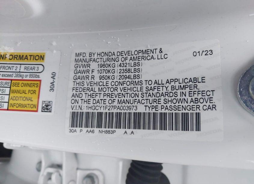 Photo 9 of 2023 Honda Accord LX (VIN 1HGCY1F27PA003973)