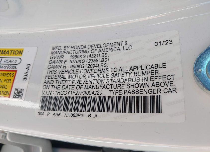 Photo 9 of 2023 Honda Accord LX (VIN 1HGCY1F27PA004220)