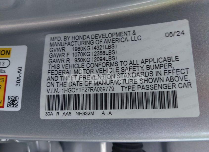 Photo 9 of 2024 Honda Accord LX (VIN 1HGCY1F27RA069779)
