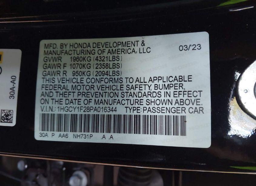 Photo 9 of 2023 Honda Accord LX (VIN 1HGCY1F28PA016344)