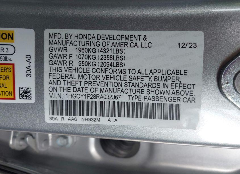 Photo 9 of 2024 Honda Accord LX (VIN 1HGCY1F28RA032367)