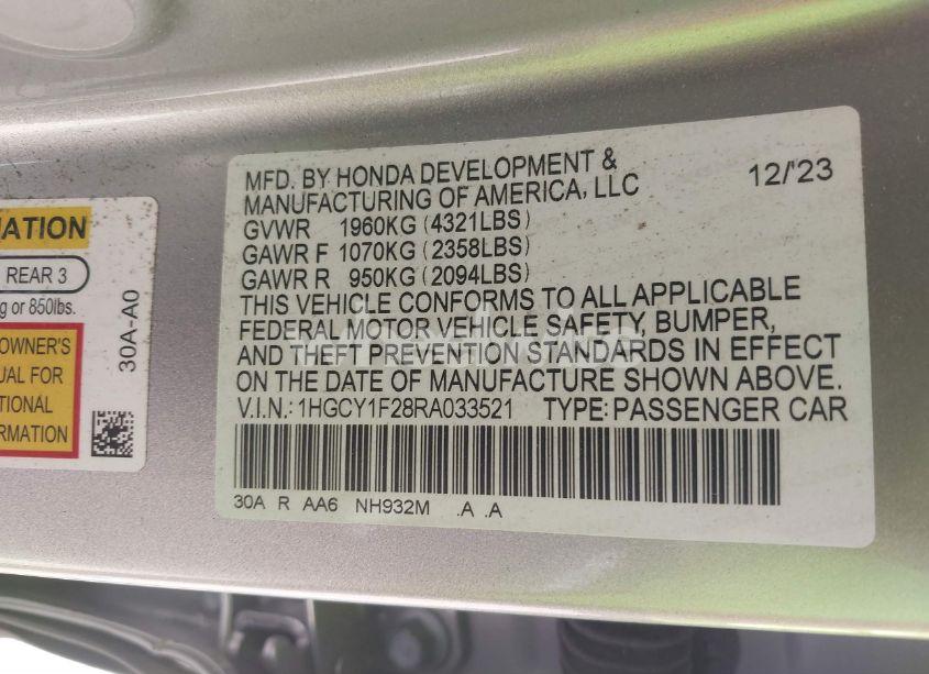 Photo 9 of 2024 Honda Accord LX (VIN 1HGCY1F28RA033521)