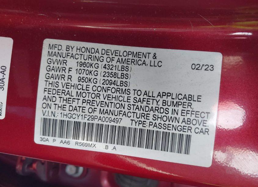 Photo 9 of 2023 Honda Accord LX (VIN 1HGCY1F29PA009497)