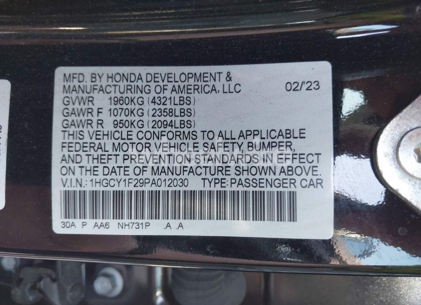 Photo 9 of 2023 Honda Accord LX (VIN 1HGCY1F29PA012030)