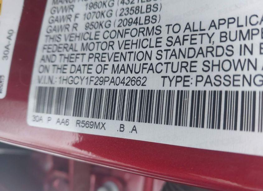 Photo 9 of 2023 Honda Accord LX (VIN 1HGCY1F29PA042662)