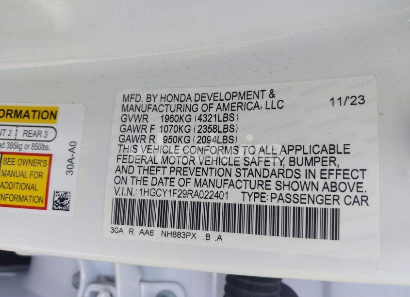 Photo 9 of 2024 Honda Accord LX (VIN 1HGCY1F29RA022401)