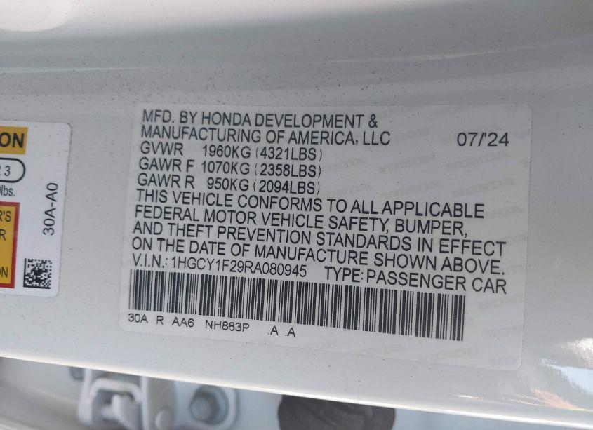 Photo 9 of 2024 Honda Accord LX (VIN 1HGCY1F29RA080945)