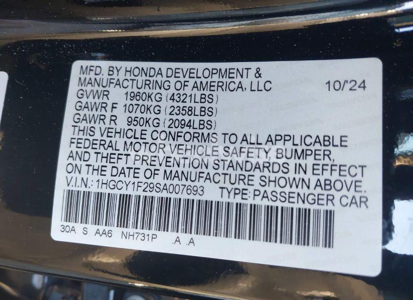 Photo 9 of 2025 Honda Accord LX (VIN 1HGCY1F29SA007693)