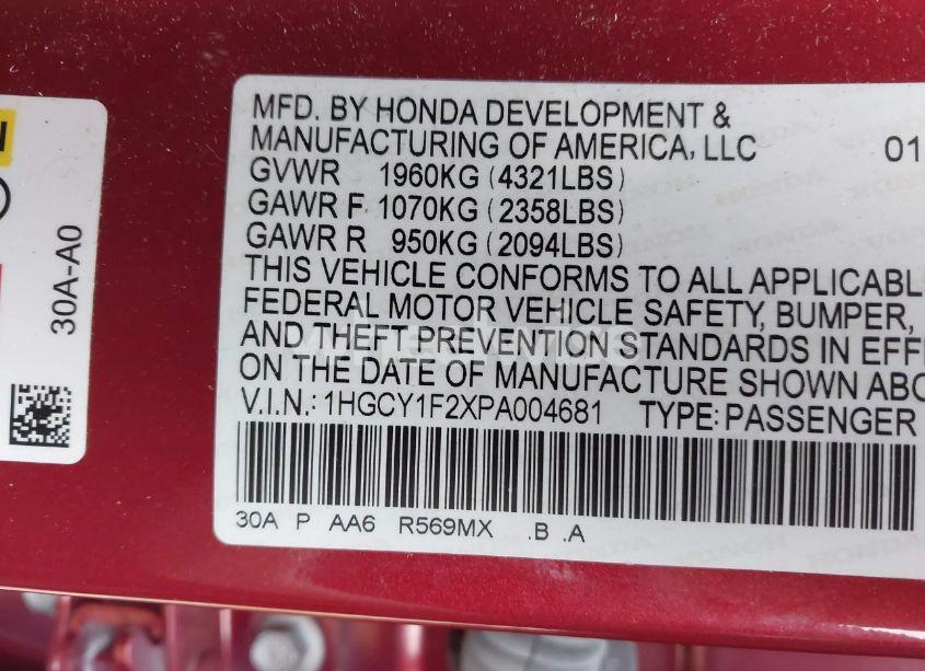 Photo 9 of 2023 Honda Accord LX (VIN 1HGCY1F2XPA004681)